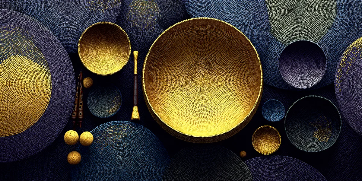 Instrumentos sagrados — tigelas, gongos, sinos e flautas